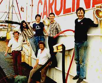 Group of DJ's & crew on starboard side of Ross Revenge