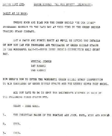 Green Shield Stamps Script